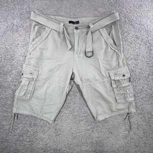 Fried Denim Mens Cargo Shorts Khaki Tan Size 38 Cotton Belted Multi Pocket Gorp